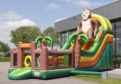 Grand chateau gonflable et toboggan singe